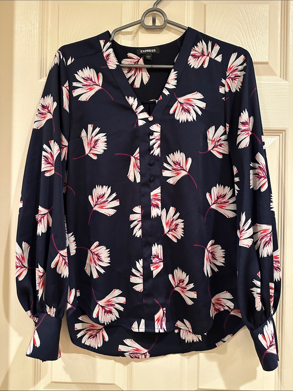 Express Navy Floral Button-Up Blouse